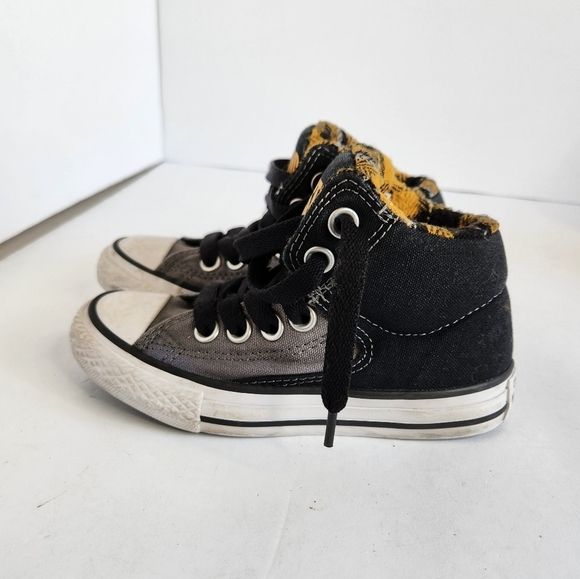 Converse Kids Black Gray Hi Top Sneakers Shoes Yellow Plaid Skater School 11 - Picture 3 of 13